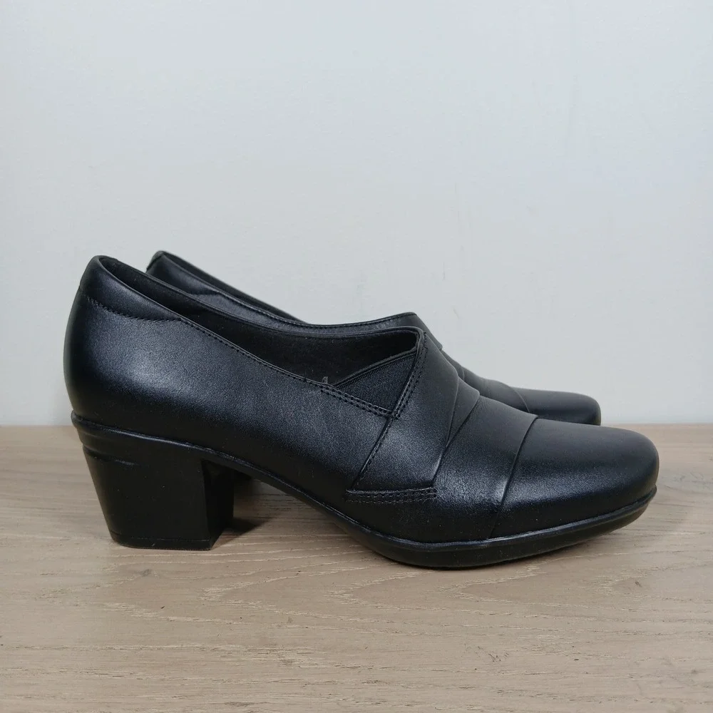 Clarks Collection Pumps Womens 7.5 Black Leather Block Heel Office Career